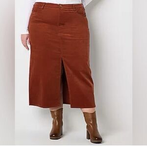 NWT Women's Plus A.N.A. Rust Corduroy Maxi Skirt Size 20W Center Split